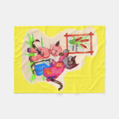 子猫の家系図 フリースブランケット (正面(横))