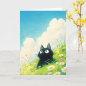 子猫の平和な牧場 カード (黄色い花)