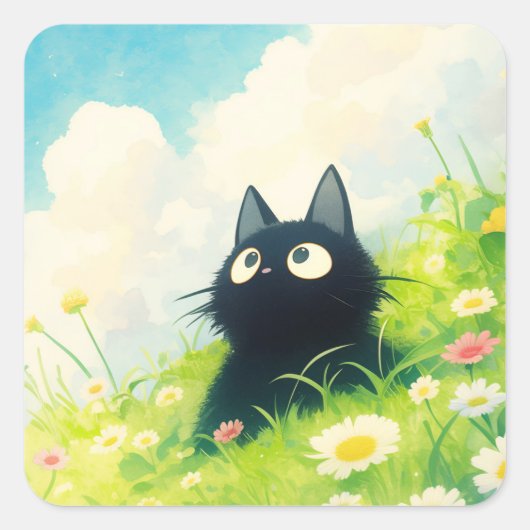 子猫の平和な牧草地 スクエアシール (正面)