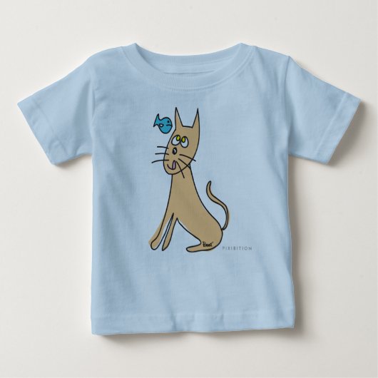 子猫の捕獲物の魚の幼児オーガニックなクリーパー ベビーTシャツ (正面)
