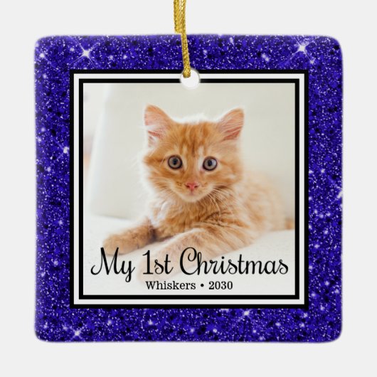 子猫の最初のクリスマス2 写真 セラミックオーナメント (正面)