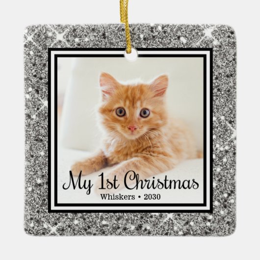 子猫の最初のクリスマス2 写真 セラミックオーナメント (正面)