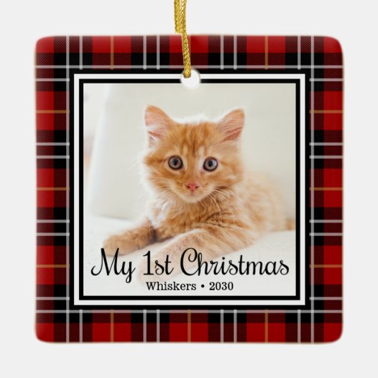 子猫の最初のクリスマス2 写真 セラミックオーナメント (正面)