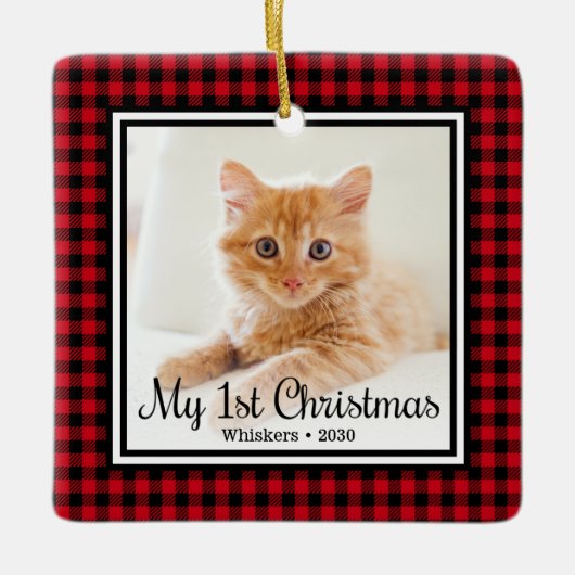 子猫の最初のクリスマス2 写真 セラミックオーナメント (正面)
