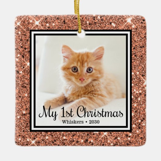 子猫の最初のクリスマス2 写真 セラミックオーナメント (正面)