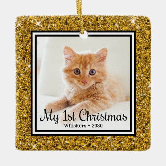 子猫の最初のクリスマス2 写真 セラミックオーナメント (正面)