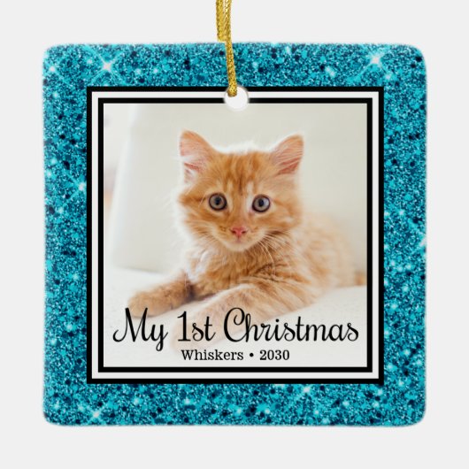 子猫の最初のクリスマス2 写真 セラミックオーナメント (正面)