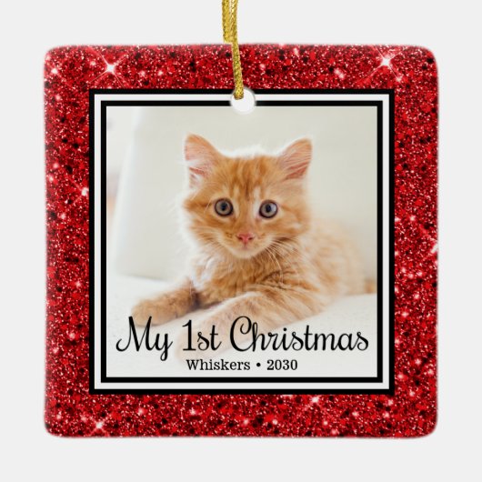 子猫の最初のクリスマス2 写真 セラミックオーナメント (正面)