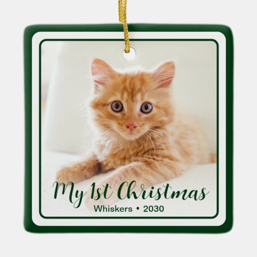 子猫の最初のクリスマス2 写真 セラミックオーナメント (正面)