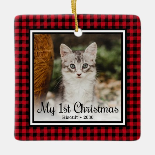 子猫の最初のクリスマス セラミックオーナメント (正面)