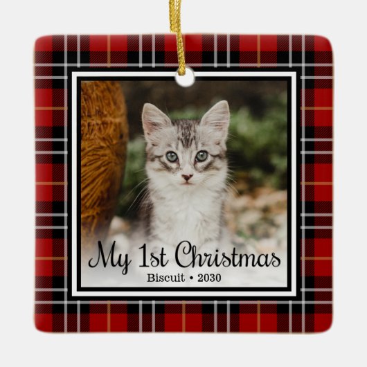 子猫の最初のクリスマス セラミックオーナメント (正面)