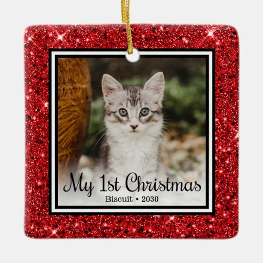 子猫の最初のクリスマス セラミックオーナメント (正面)