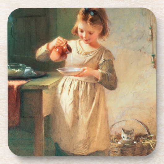 子猫の朝食 コースター (正面)