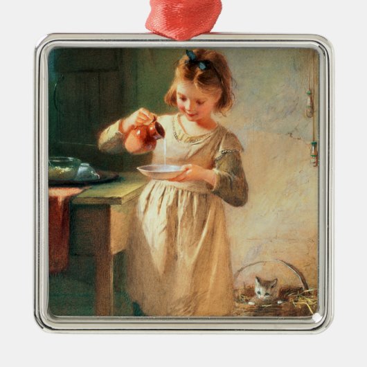 子猫の朝食 メタルオーナメント (正面)