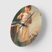 子猫の朝食 ラウンド壁時計 (傾斜)