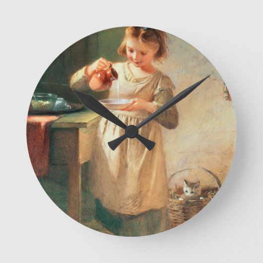 子猫の朝食 ラウンド壁時計 (正面)