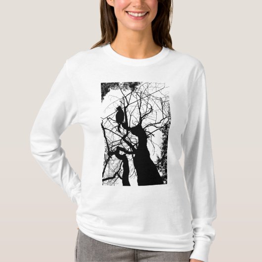 子猫の木のシルエットB&W Tシャツ (正面)
