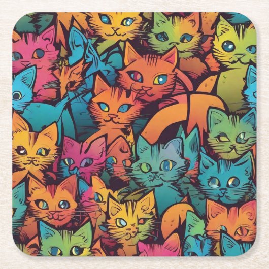 子猫の柄 スクエアペーパーコースター (正面)