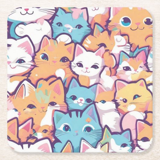 子猫の柄 スクエアペーパーコースター (正面)