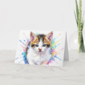 子猫の水彩アート スプラッシュ ノートカード (正面)