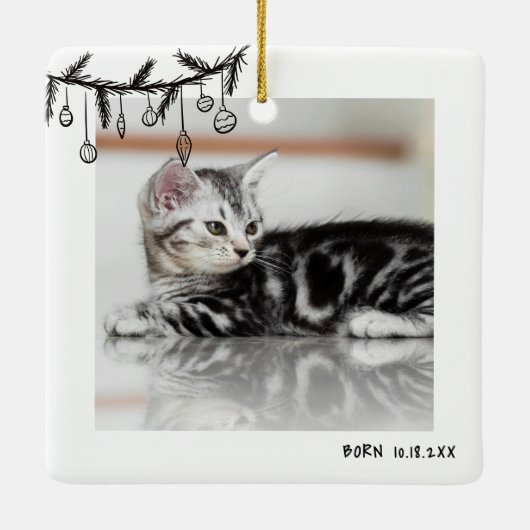 子猫の私の初めてのクリスマス ペットの写真 セラミックオーナメント (裏面)