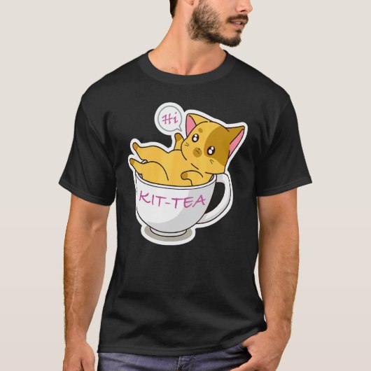 子猫の紅茶 かわいい猫 3 Tシャツ (正面)