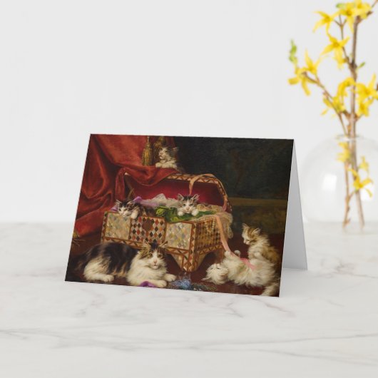 子猫の裁縫 | ジュールレロイ カード (黄色い花)