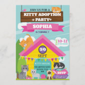 子猫の誕生日パーティーの招待状 / 女の子の子猫パーティー 招待状 (正面)