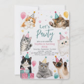 子猫の誕生日パーティー招待状 Let's Pawty 招待状 (正面)