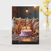 子猫の誕生日ピンクケーキカード カード (黄色い花)