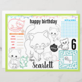 子猫の誕生日ランチョンマット、猫アクティビティシート (正面/裏面)