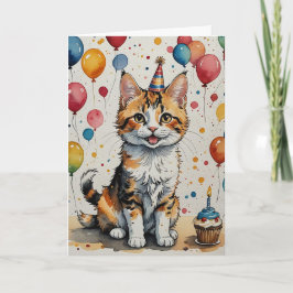 子猫の誕生日応援 – カスタマイズ可能 カード