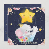 子猫の赤ちゃんシャワー付き象招待状 招待状 (正面/裏面)