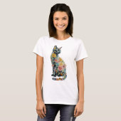 子猫の野の花 水彩画 ネコのママ Tシャツ (正面フル)