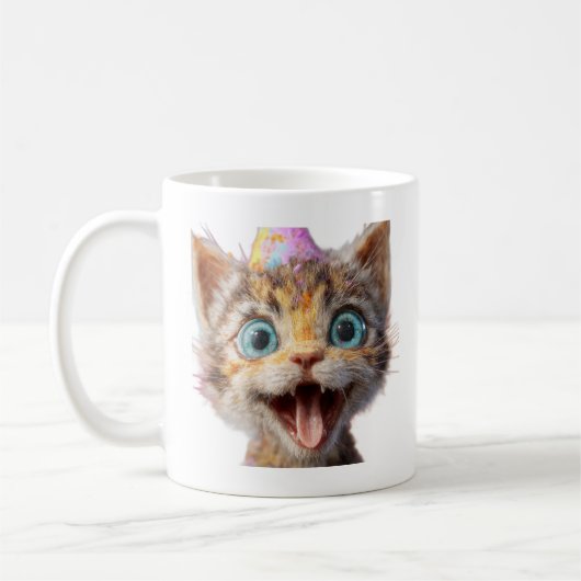 子猫の顔が純粋なデープモードに凍りついた様子 コーヒーマグカップ (左)