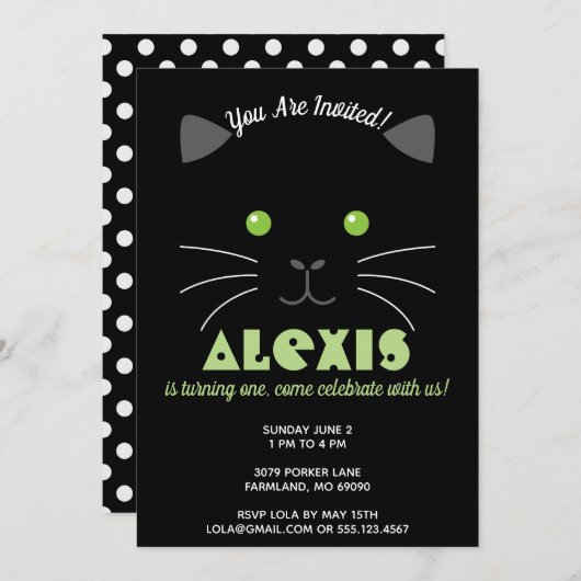 子猫の顔の誕生会の写真の招待 招待状 (正面/裏面)