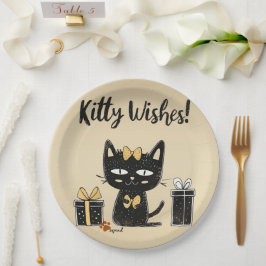 子猫の願いが叶う可愛い黒猫と現在の誕生日 ペーパープレート