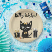 子猫の願いが叶う可愛い黒猫と現在の誕生日 ペーパープレート (パーティー)