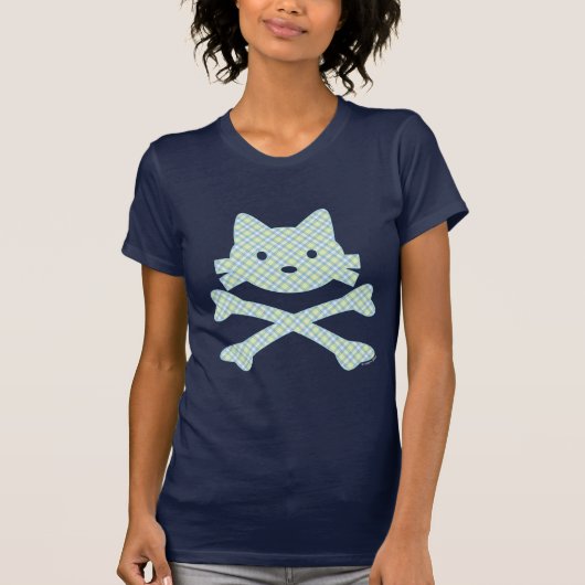 子猫の骨が交差した図形の格子縞 Tシャツ (正面)