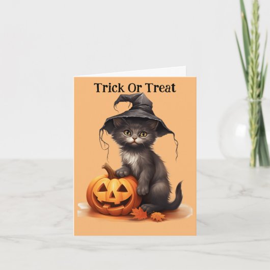 子猫の魔女の帽子 ハロウィンカード シーズンカード (正面)
