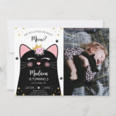 子猫の鳴き声 バースデー ブラック フォト 招待状 (正面)