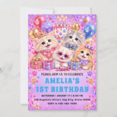 子猫の1歳の誕生日お祝い 招待状 (正面)