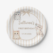 子猫の1歳の誕生日 シンプルな猫パーティーの飾り ペーパープレート (正面)