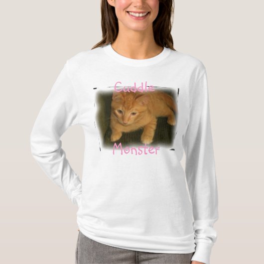 子猫の「もふもふモンスター」レディースパーカー Tシャツ (正面)