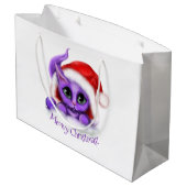 子猫のMeowyの紫色のクリスマス ラージペーパーバッグ (裏面アングル)