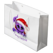 子猫のMeowyの紫色のクリスマス ラージペーパーバッグ (正面アングル)