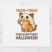 子猫は初めてのハロウィーンの準備ができてマスクを着ている スパークリングワインラベル (シングルラベル)