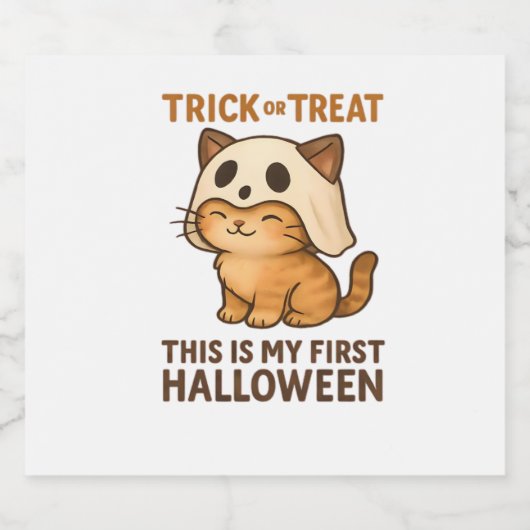 子猫は初めてのハロウィーンの準備ができてマスクを着ている スパークリングワインラベル (シングルラベル)