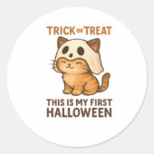 子猫は初めてのハロウィーンの準備ができてマスクを着ている ラウンドシール (正面)