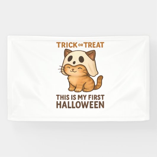 子猫は初めてのハロウィーンの準備ができてマスクを着ている 横断幕 (横)